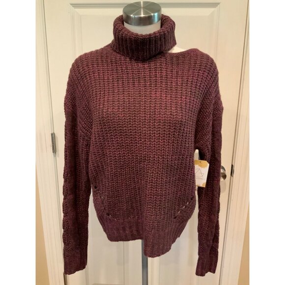 John + Jenn Purple Cutout Turtleneck Sweater, Size M - Picture 1 of 9